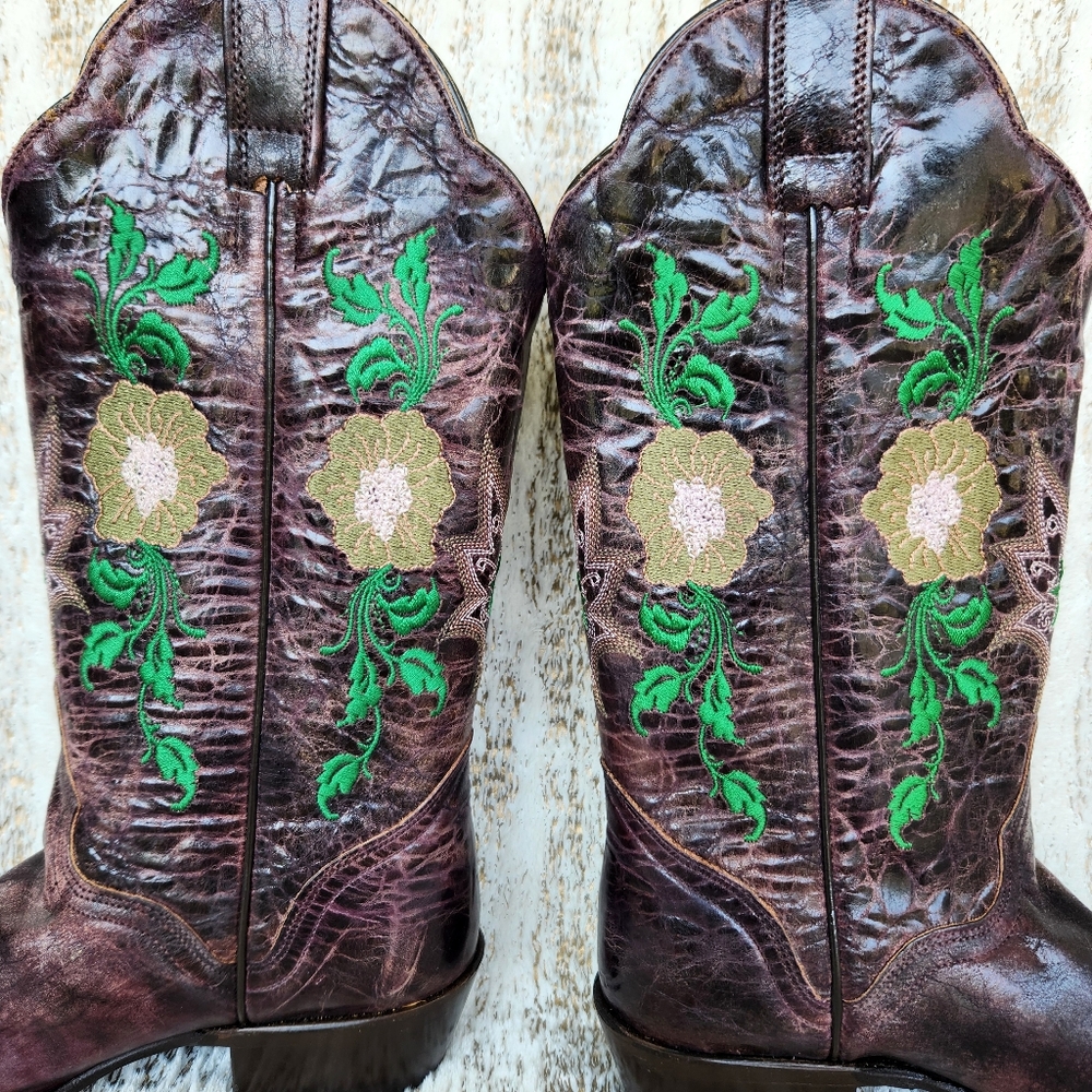 NWT J.B. Dillon Distressed Leather Western Cowboy Boots Floral Women's Size 5.5B - Picture 8 of 13